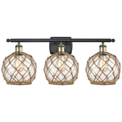 Innovations Lighting Farmhouse Rope 26"w 3 Light Black Brass Bath Light W/ Clear And Brown