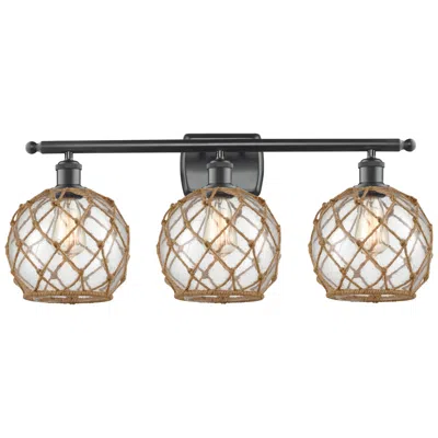 Innovations Lighting Farmhouse Rope 26"w 3 Light Matte Black Bath Light W/ Clear And Brown