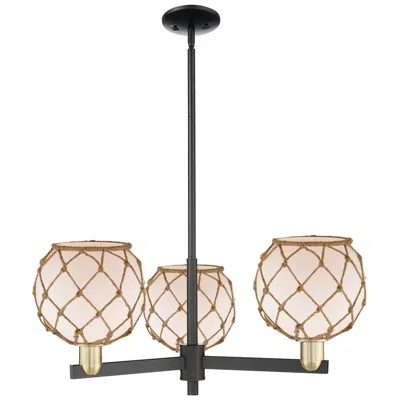 Innovations Lighting Farmhouse Rope 30"w 3-light Black Brass Chandelier W/ White Glass & Rope