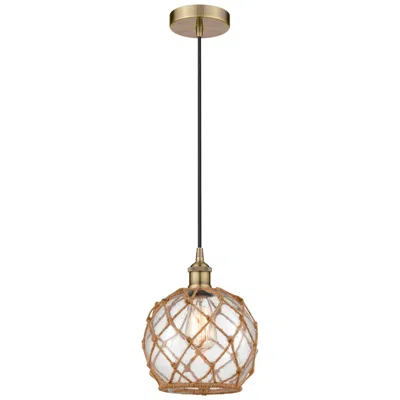 Innovations Lighting Farmhouse Rope 8"w Antique Brass And Brown Rope Mini Pendant