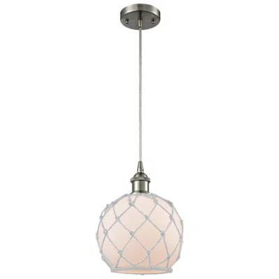 Innovations Lighting Farmhouse Rope 8"w Brushed Nickel Corded Mini Pendant W/ White Rope Sh