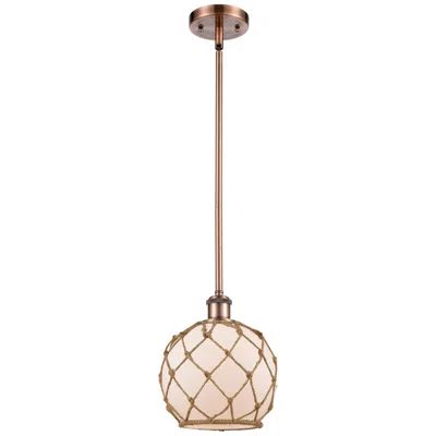 Innovations Lighting Farmhouse Rope 8"w Copper Stem Mini Pendant W/ White And Brown Rope Sh In Gold