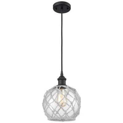 Innovations Lighting Farmhouse Rope 8"w Matte Black Corded Mini Pendant W/ Clear And White