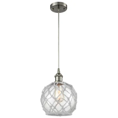 Innovations Lighting Farmhouse Rope 8"w Satin Nickel And Clear Glass Mini Pendant