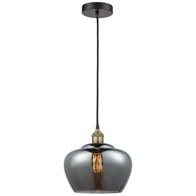 Innovations Lighting Fenton 11"w Black Antique Brass Mini Pendant W/ Smoke Glass