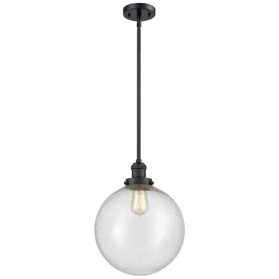 Innovations Lighting Franklin Beacon 12" Matte Black Stemmed Mini Pendant W/ Seedy Shade