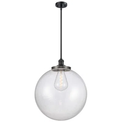Innovations Lighting Franklin Beacon 18"w Matte Black Stemmed Pendant W/ Seedy Shade In White