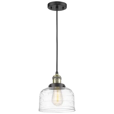 Innovations Lighting Franklin Bell 8" Wide Black Brass Corded Mini Pendant W/ Deco Swirl Sh