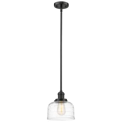 Innovations Lighting Franklin Bell 8" Wide Bronze Stem Hung Mini Pendant W/ Deco Swirl Shad In White