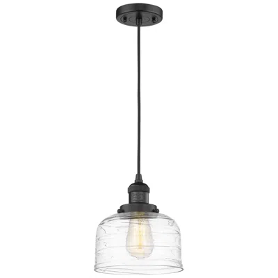 Innovations Lighting Franklin Bell 8" Wide Matte Black Corded Mini Pendant W/ Deco Swirl Sh