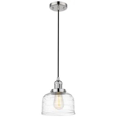 Innovations Lighting Franklin Bell 8"w Polished Nickel Corded Mini Pendant W/ Deco Swirl Sh