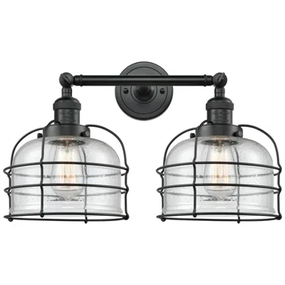 Innovations Lighting Franklin Bell Cage 19" 2-light Matte Black Bath Light W/ Seedy Shade