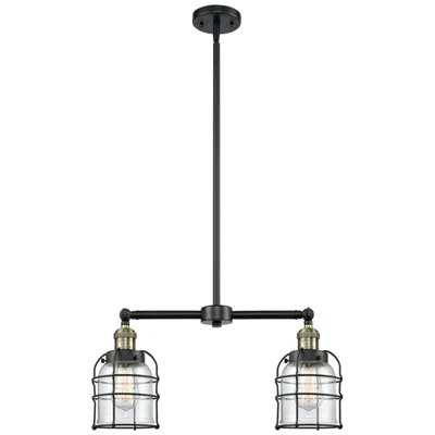 Innovations Lighting Franklin Bell Cage 21" Wide 2 Light Black Brass Island Light W/ Clear