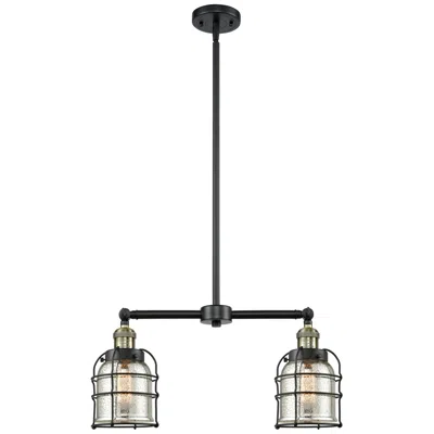 Innovations Lighting Franklin Bell Cage 21"w 2 Light Black Brass Island Light W/ Mercury Sh