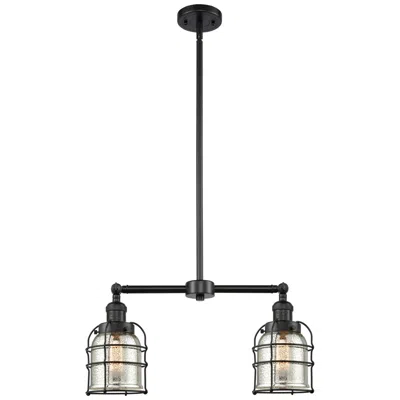 Innovations Lighting Franklin Bell Cage 21"w 2 Light Matte Black Island Light W/ Mercury Sh
