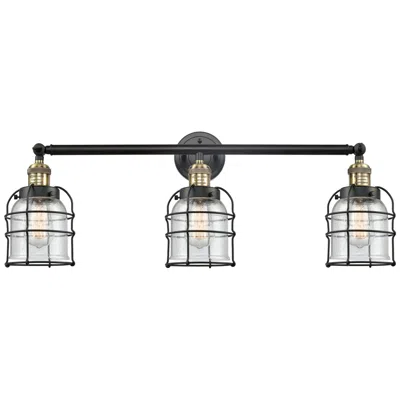 Innovations Lighting Franklin Bell Cage 31" 3-light Black Brass Bath Light W/ Seedy Shade