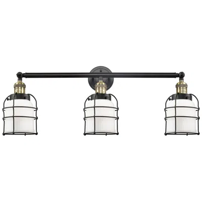 Innovations Lighting Franklin Bell Cage 31" 3-light Black Brass Bath Light W/ White Shade