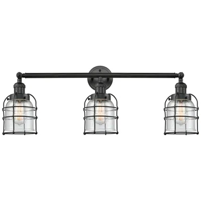 Innovations Lighting Franklin Bell Cage 31" 3-light Matte Black Bath Light W/ Seedy Shade