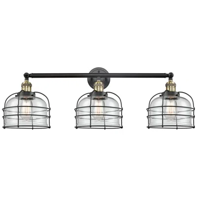 Innovations Lighting Franklin Bell Cage 34"w 3 Light Black Brass Bath Light W/ Clear Shade