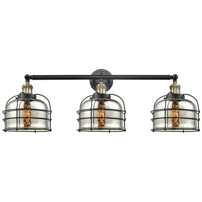 Innovations Lighting Franklin Bell Cage 34"w 3 Light Black Brass Bath Light W/ Mercury Shad In Gray