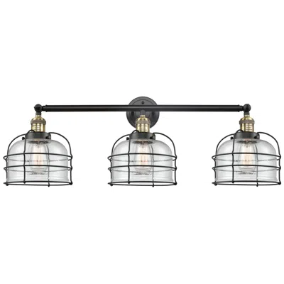 Innovations Lighting Franklin Bell Cage 34"w 3 Light Black Brass Bath Light W/ Seedy Shade