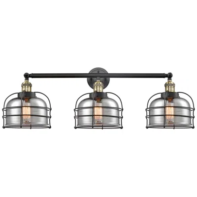 Innovations Lighting Franklin Bell Cage 34"w 3 Light Black Brass Bath Light W/ Smoke Shade In Gray