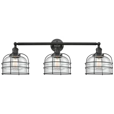Innovations Lighting Franklin Bell Cage 34"w 3 Light Matte Black Bath Light W/ Clear Shade