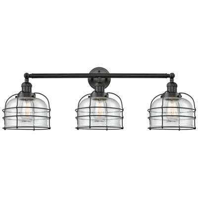 Innovations Lighting Franklin Bell Cage 34"w 3 Light Matte Black Bath Light W/ Seedy Shade