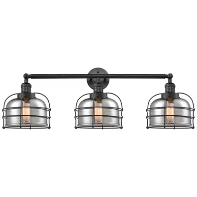 Innovations Lighting Franklin Bell Cage 34"w 3 Light Matte Black Bath Light W/ Smoke Shade