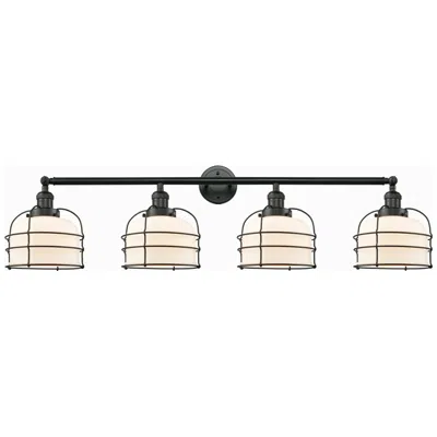Innovations Lighting Franklin Bell Cage 44"w 4 Light Matte Black Bath Light W/ White Shade