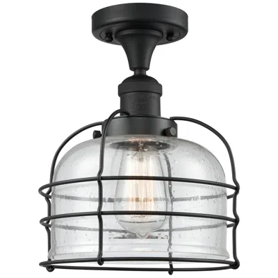 Innovations Lighting Franklin Bell Cage 8" Wide Matte Black Semi Flush Mount W/ Seedy Shade