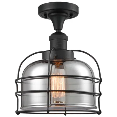 Innovations Lighting Franklin Bell Cage 8"w Matte Black Semi.flush Mount W/ Plated Smoke Sh