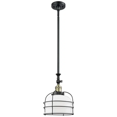 Innovations Lighting Franklin Bell Cage 9"w Black Brass Stem Hung Mini Pendant W/ White Sha