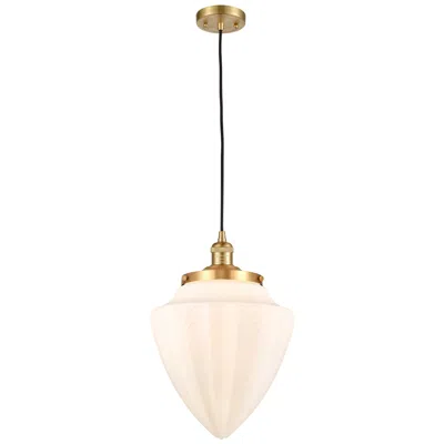 Innovations Lighting Franklin Bullet 12"w Satin Gold Corded Mini Pendant W/ White Shade