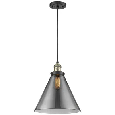 Innovations Lighting Franklin Cone 12" Black Brass Corded Mini Pendant W/ Smoke Shade