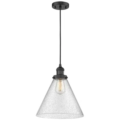 Innovations Lighting Franklin Cone 12" Matte Black Corded Mini Pendant W/ Seedy Shade