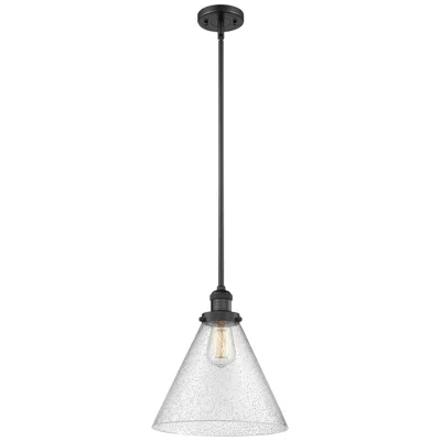 Innovations Lighting Franklin Cone 12" Matte Black Stemmed Mini Pendant W/ Seedy Shade