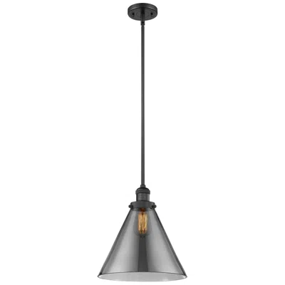 Innovations Lighting Franklin Cone 12" Matte Black Stemmed Mini Pendant W/ Smoke Shade