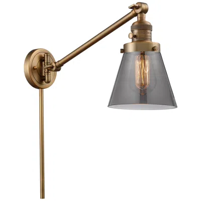 Innovations Lighting Franklin Cone 25" High Brushed Brass Swing Arm W/ Plated Smoke Shade