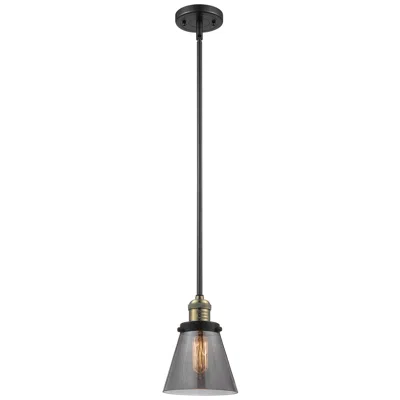 Innovations Lighting Franklin Cone 6" Black Brass Stemmed Mini Pendant W/ Smoke Shade