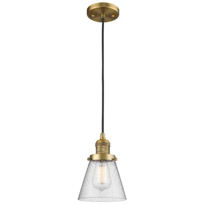 Innovations Lighting Franklin Cone 6" Brushed Brass Corded Mini Pendant W/ Seedy Shade