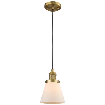 Innovations Lighting Franklin Cone 6" Brushed Brass Corded Mini Pendant W/ White Shade