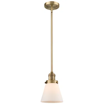 Innovations Lighting Franklin Cone 6" Brushed Brass Stemmed Mini Pendant W/ White Shade