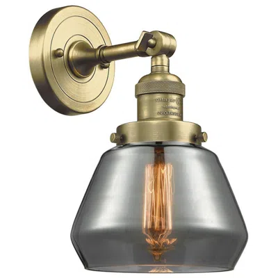 Innovations Lighting Franklin Fulton 11" High Antique Brass Sconce W/ Plated Smoke Shade