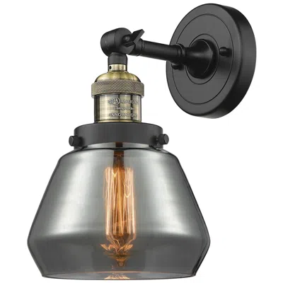 Innovations Lighting Franklin Fulton 11" High Black Brass Sconce W/ Plated Smoke Shade