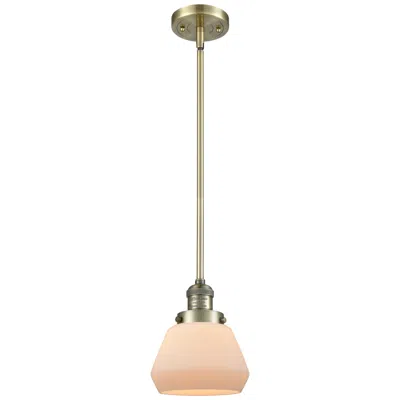 Innovations Lighting Franklin Fulton 7" Wide Antique Brass Stem Hung Mini Pendant W/ White