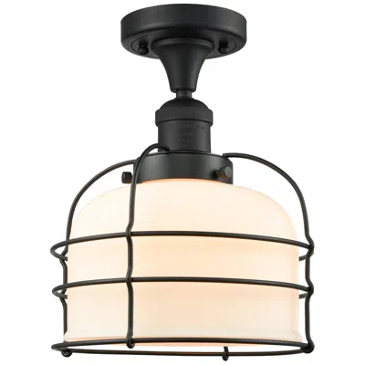 Innovations Lighting Franklin Large Bell Cage 8" Matte Black Semi Flush W/ White Shade