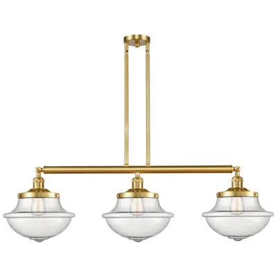Innovations Lighting Franklin Oxford 42" Wide 3 Light Satin Gold Island Light W/ Seedy Shad