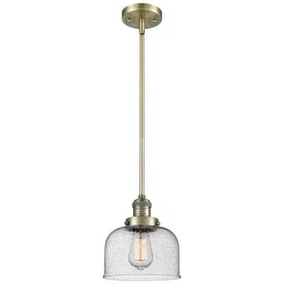 Innovations Lighting Franklin Restoration Bell 8" Brass Stemmed Mini Pendant W/ Seedy Shade
