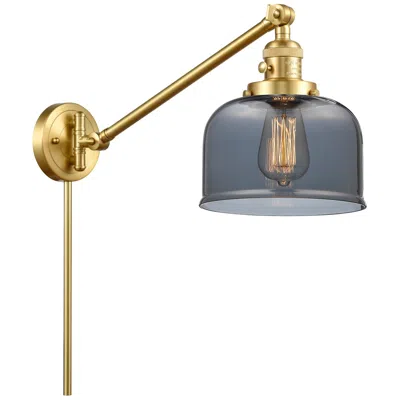 Innovations Lighting Franklin Restoration Bell 8" Satin Gold Swing Arm W/ Plated Smoke Shad
